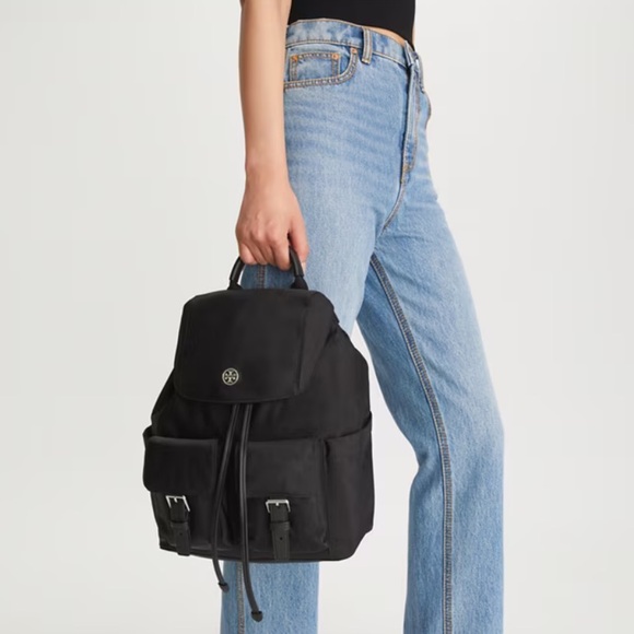 TORY BURCH RIPSTOP NYLON FLAP BACKPACK BLACK - Picture 2 of 12